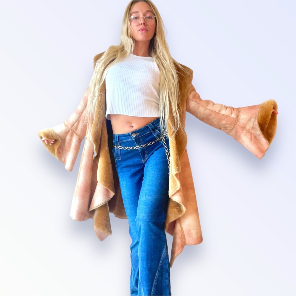 Vintage Patchwork Faux Shearling Asymmetrical Penny Lane Coat Acid Cow Print